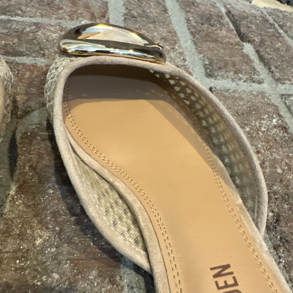 Steve Madden Women's Ira Raffia Mule Point Toe Size 8.5 Gold Buckle Detail #573 - Picture 7 of 16
